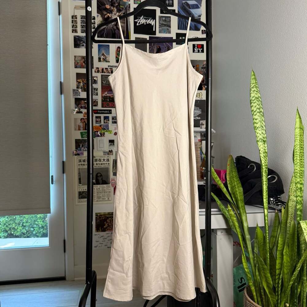 Aritzia Slip Dress Size S Beige Spaghetti Strap Midi